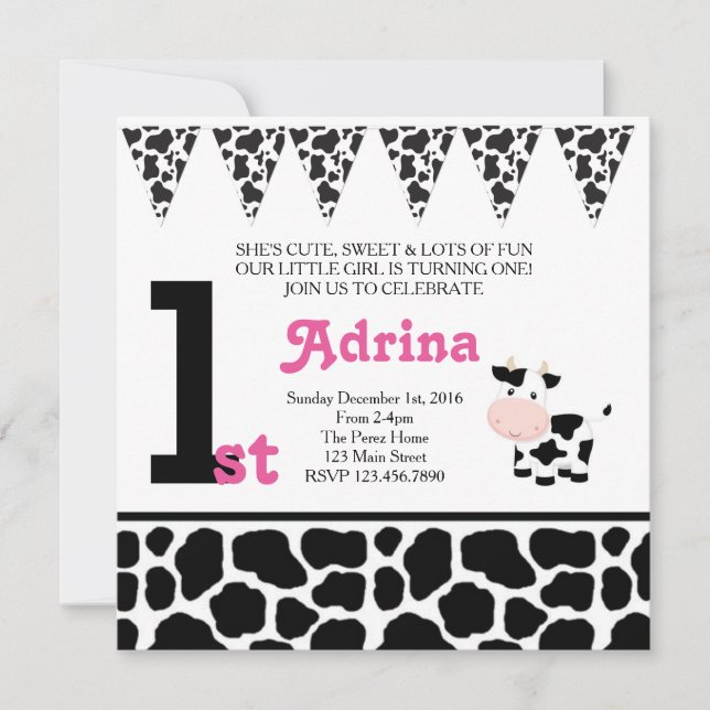 Invitación de primer cumpleaños de Moo-velous (Anverso)