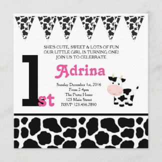 Invitación de primer cumpleaños de Moo-velous