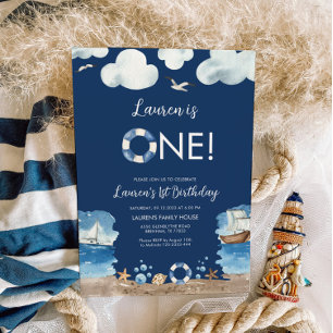 Invitación de primer cumpleaños de Navy Nautical