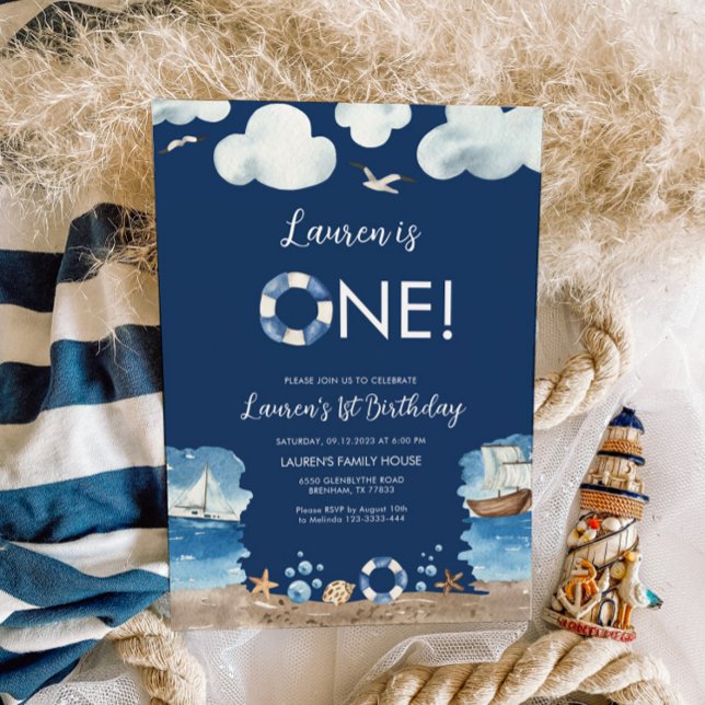 Invitación de primer cumpleaños de Navy Nautical (Subido por el creador)