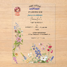 Invitación de Primer Cumpleaños de Niña Flor Silve