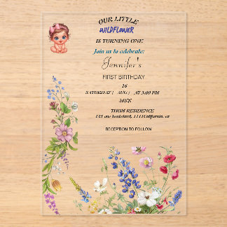 Invitación de Primer Cumpleaños de Niña Flor Silve