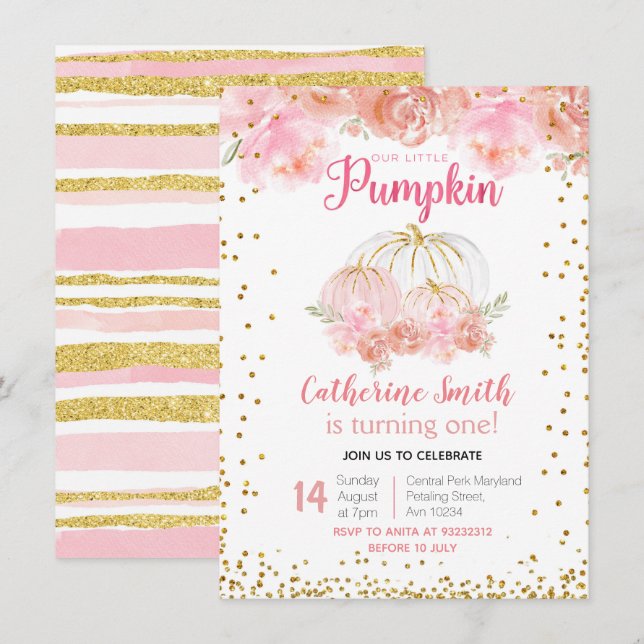 Invitación de primer cumpleaños de nuestra pequeña (Anverso / Reverso)