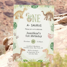 Invitación de primer cumpleaños de One a Saurus