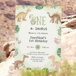 Invitación de primer cumpleaños de One a Saurus