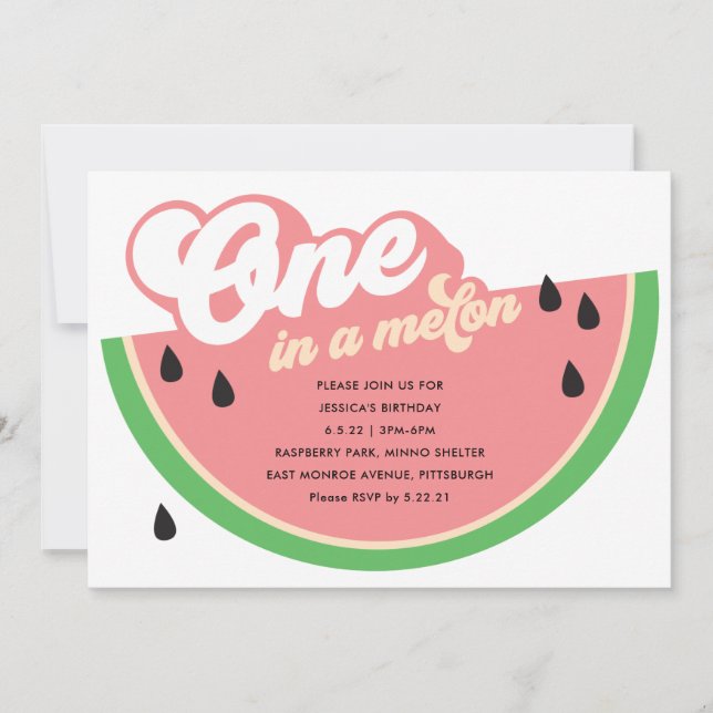 Invitación de primer cumpleaños de One In a Melon (Anverso)