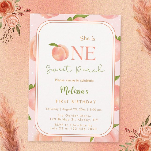 Invitación de primer cumpleaños de One Sweet Peach (Subido por el creador)