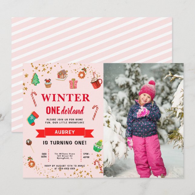 Invitación de primer cumpleaños de Onederland en i (Anverso / Reverso)