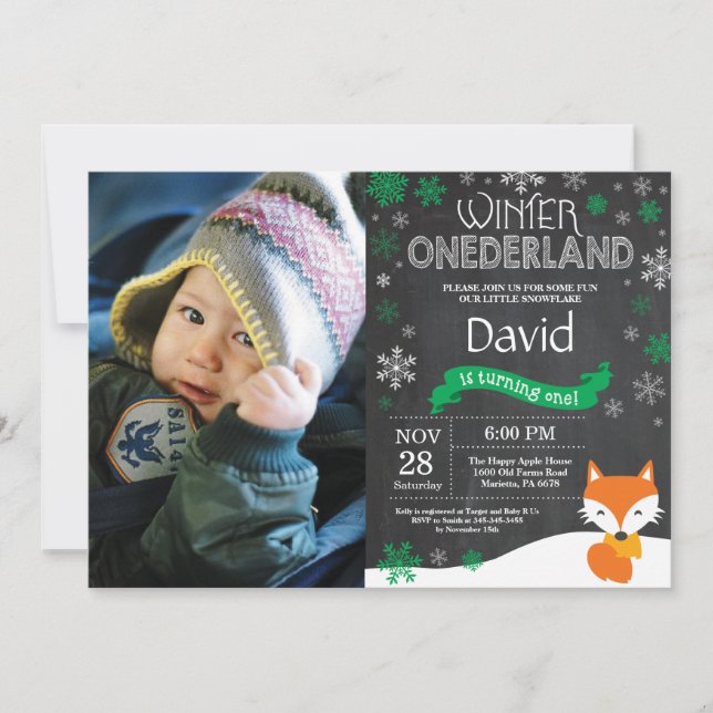 Invitación de primer cumpleaños de Onederland Fox (Anverso)