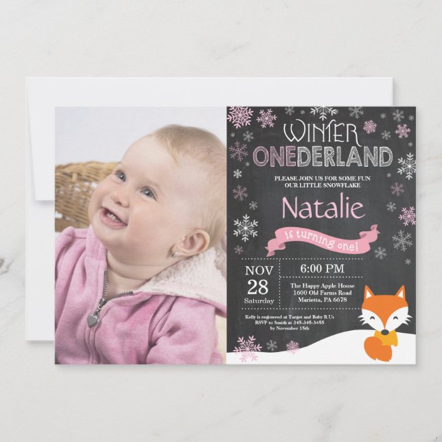Invitación de primer cumpleaños de Onederland Fox (Anverso)