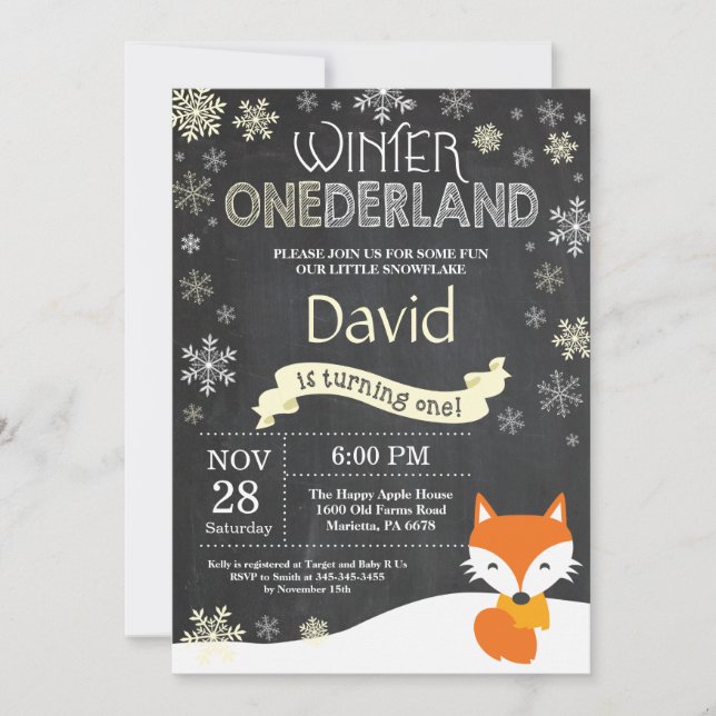 Invitación de primer cumpleaños de Onederland Fox (Anverso)
