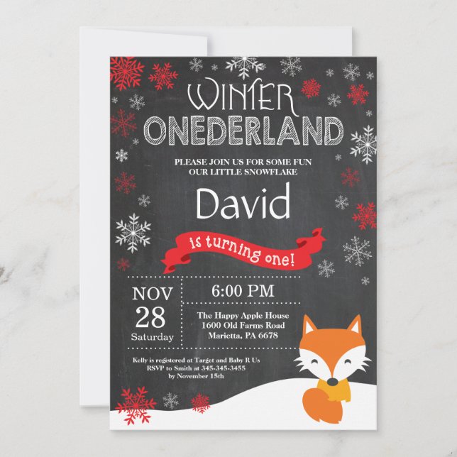 Invitación de primer cumpleaños de Onederland Fox (Anverso)