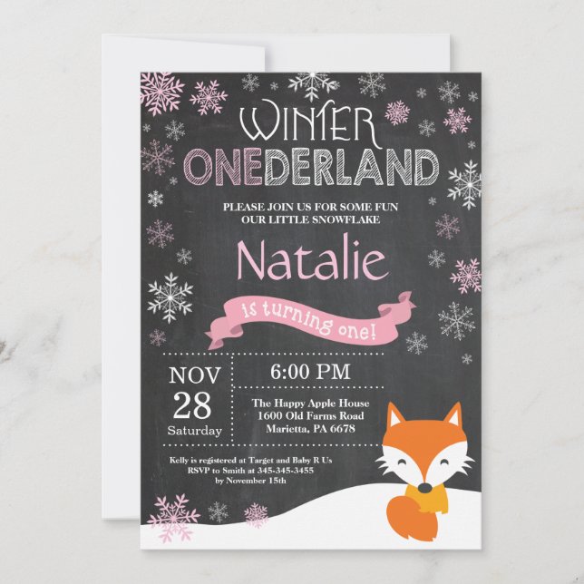 Invitación de primer cumpleaños de Onederland Fox (Anverso)