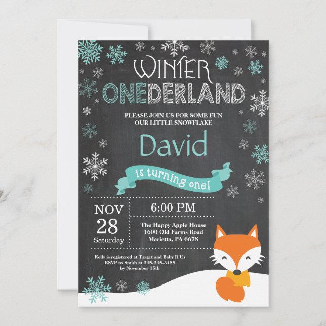 Invitación de primer cumpleaños de Onederland Fox (Anverso)
