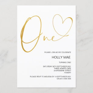 Invitación de primer cumpleaños de oro 1.ᵉʳ primer