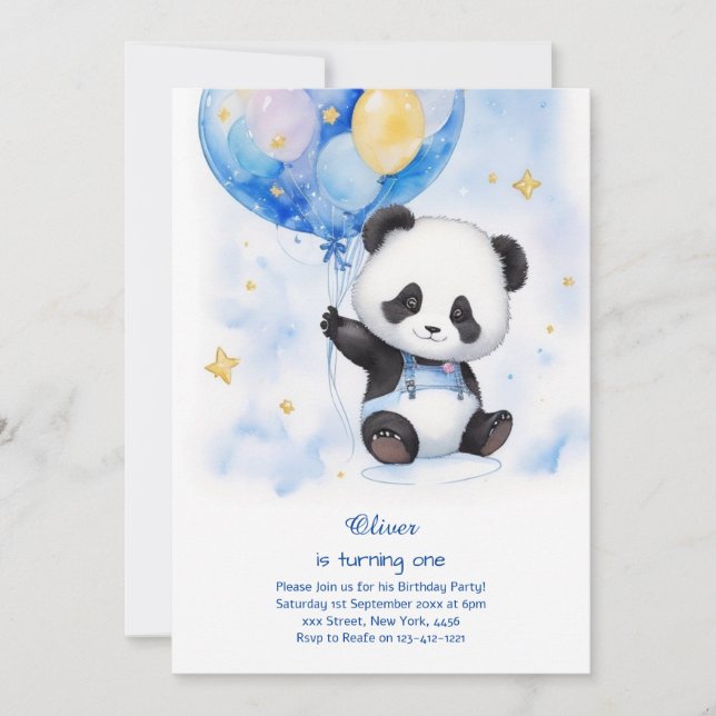 Invitación de primer cumpleaños de Panda (Anverso)