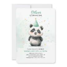 Invitación de primer cumpleaños de Panda editable