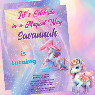 Invitación de primer cumpleaños de Pastel Rainbow