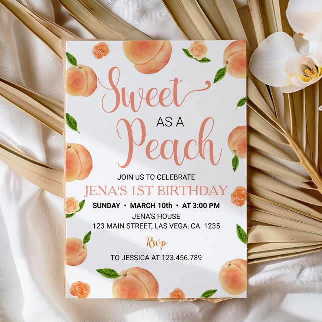 Invitación de primer cumpleaños de Peach Floral (Subido por el creador)