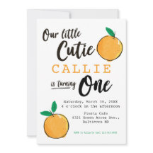 Invitación de primer cumpleaños de pequeño Naranja