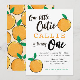 Invitación de primer cumpleaños de pequeño Naranja
