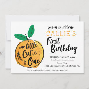 Invitación de primer cumpleaños de pequeño Naranja
