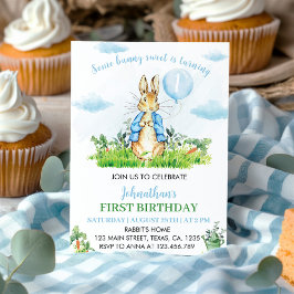 Invitación de primer cumpleaños de Peter Rabbit