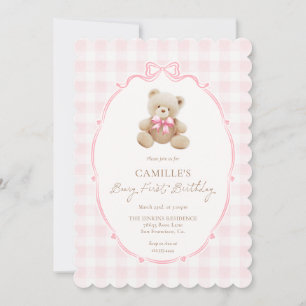 Invitación de primer cumpleaños de Pink Beary