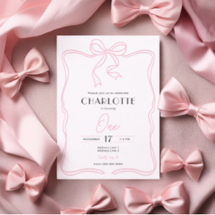 Invitación de primer cumpleaños de Pink Bow parisi
