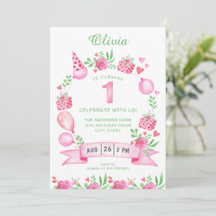 Invitación de primer cumpleaños de Pink Green Girl