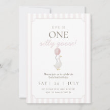 Invitación de primer cumpleaños de Pink Silly Goos