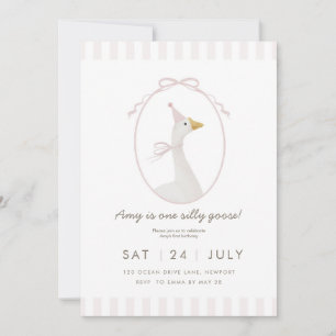 Invitación de primer cumpleaños de Pink Silly Goos