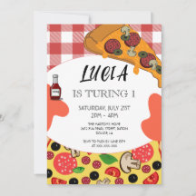 Invitación de primer cumpleaños de Pizza Slice mod
