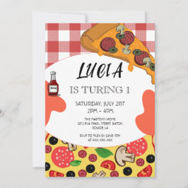 Invitación de primer cumpleaños de Pizza Slice mod