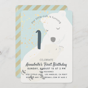 Invitación de primer cumpleaños de Polar Bear Mom