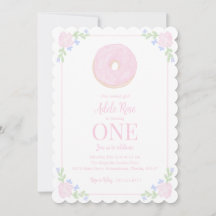 Invitación de primer cumpleaños de Preppy Donut Sw
