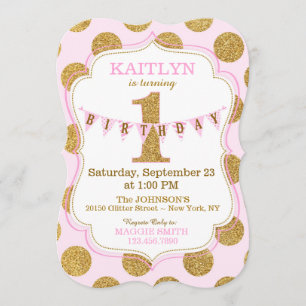 Invitación de primer cumpleaños de Purpurina Rosa 