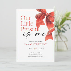 Invitación de primer cumpleaños de Red Bow