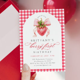 Invitación de primer cumpleaños de Red Gingham Ber