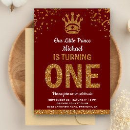Invitación de primer cumpleaños de Red Gold Royal 