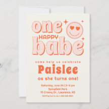 Invitación de primer cumpleaños de Retro One Happy