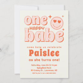 Invitación de primer cumpleaños de Retro One Happy