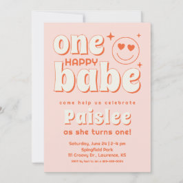 Invitación de primer cumpleaños de Retro One Happy