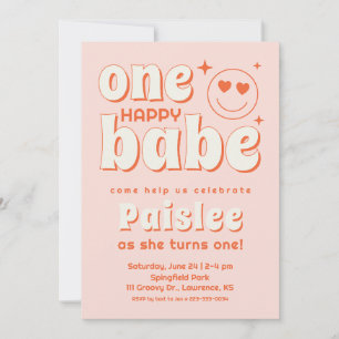 Invitación de primer cumpleaños de Retro One Happy