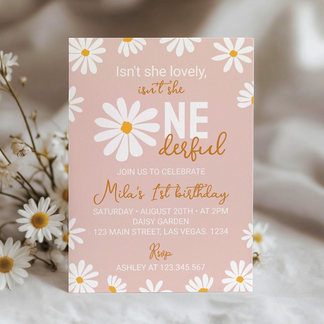 Invitación de primer cumpleaños de Retro Rubor Pin (Subido por el creador)
