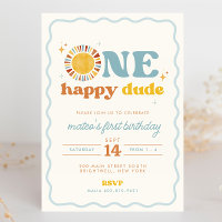 Invitación de primer cumpleaños de Retro Sun de un