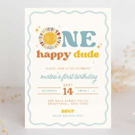 Invitación de primer cumpleaños de Retro Sun de un