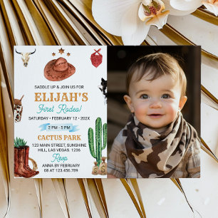 Invitación de primer cumpleaños de Rodeo Cowboy Oc