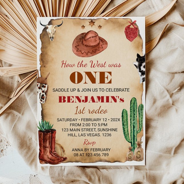 Invitación de primer cumpleaños de Rodeo Cowboy Oc (Subido por el creador)