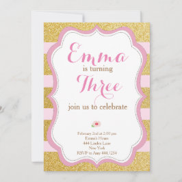 Invitación de primer cumpleaños de Rosa y oro